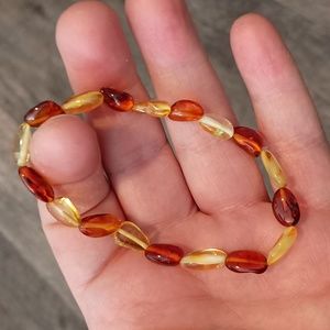 Unisex 7 inch lemon and light cherry Baltic Amber stretch bead bracelet